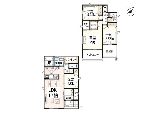 高浜市沢渡町新築分譲1号棟平面図-540